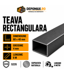 Teava rectangulara 80 x 40 x 4 mm, 6 metri